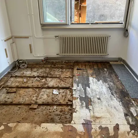 Prima: Casa d'epoca a Lugano: vecchio solaio in legno rimosso e nuovo laminato posato